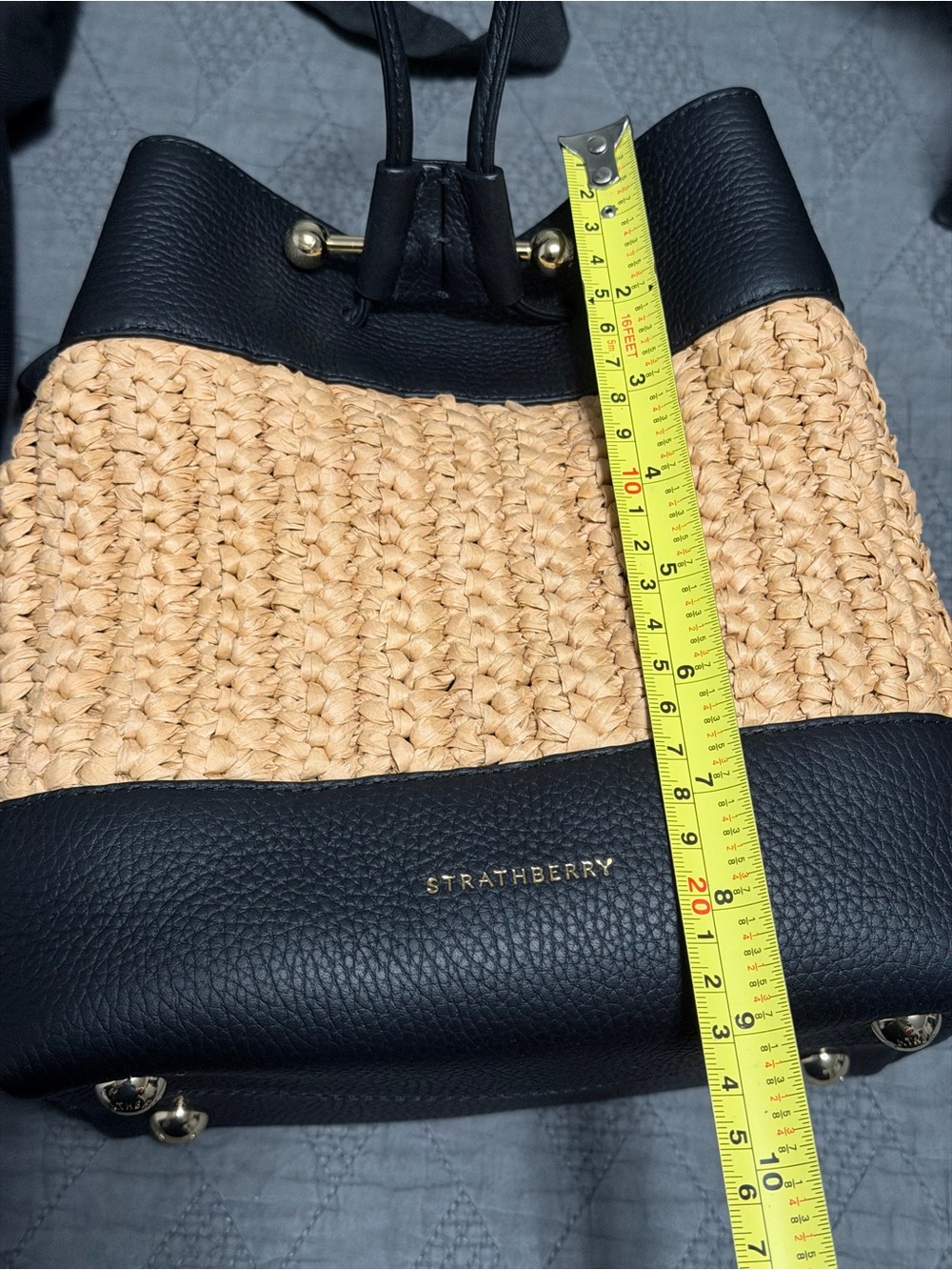Strathberry Osette Midi in Raffia with Black leather - Picture 10 of 12